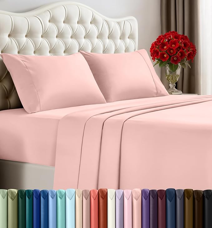 Utopia Bedding Queen Size Sheet Set – 4 Piece Bed Sheets, Soft and Breathable Microfiber, Includes 1 Fitted Sheet, 1 Flat Sheet and 2 Pillowcases – Oeko Tex (Tea Pink)