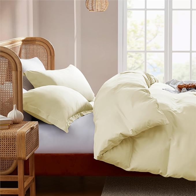 Nestl California King Duvet Cover Set with Comforter Insert - Vanilla Yellow 4 Piece 104x98 Duvet Cover & 2 Pillow Shams with White Quilted Down Alternative Comforter, Ultra Soft, All Season