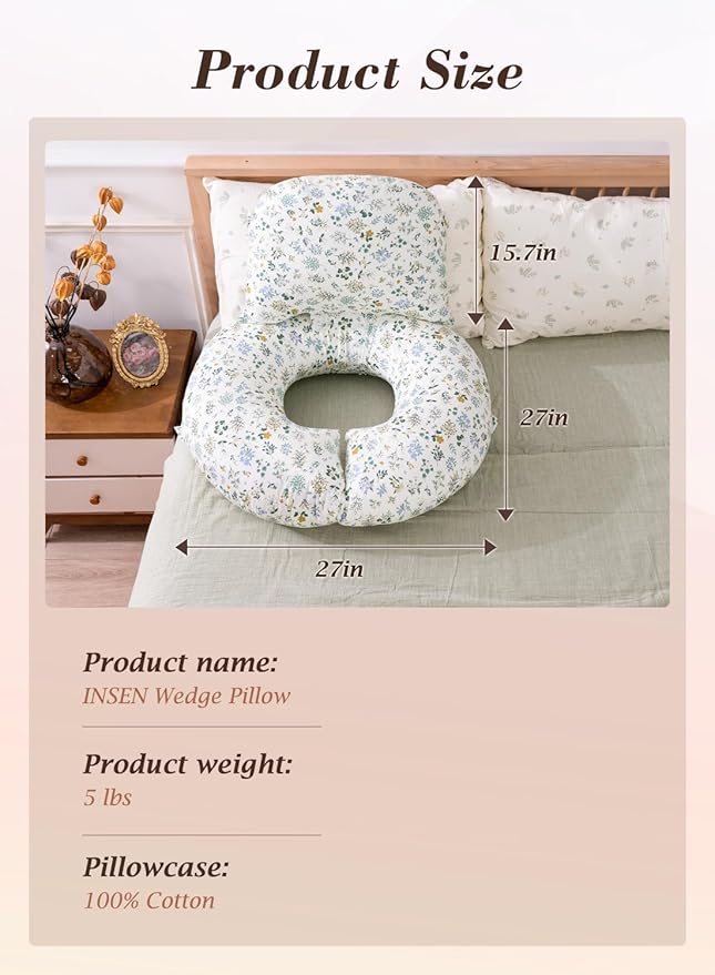 INSEN Wedge Pillow Set for Sleeping and After Surgery, Use for Acid Reflux, Reading and Relaxing, Headboard Pillow for Sitting in Bed