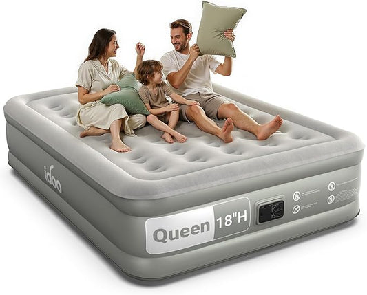 iDOO Air Mattress Queen with Built in Pump, 18 Raised Comfort Inflatable Blow up Mattress, Upgraded Four Chamber Portable Air Bed for Guests and Home, Colchon Inflable, 650 lbs Max