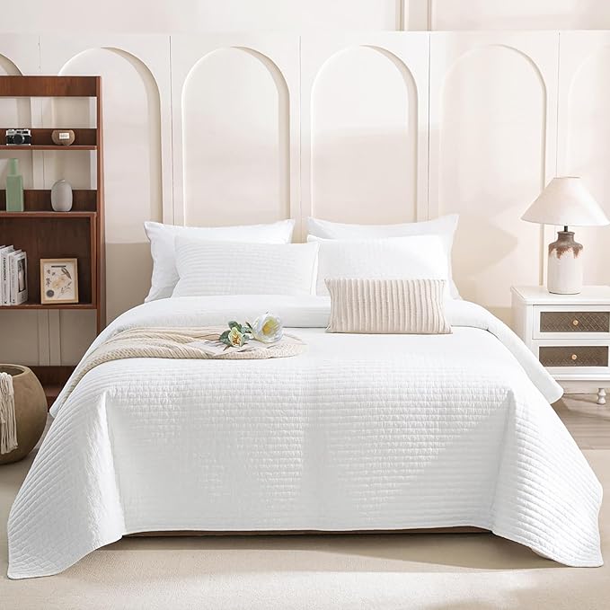 Lady Ann Oversized King Quilt 120x120, White Oversized King Bedspreads Set for Bed, Lightweight & Soft Farmhouse Coverlet All Season Extra Large 3 Pcs Quilted Bedding Sets