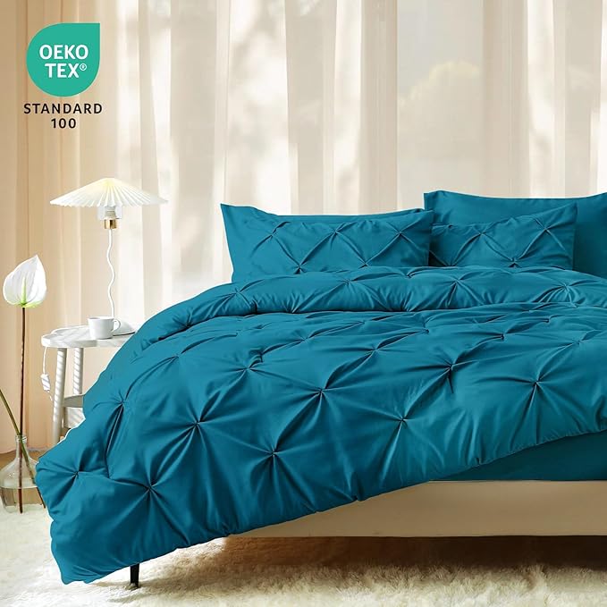 JOLLYVOGUE Full Size Comforter Sets 7 Pieces - Bed in a Bag Full for All Season, Pintuck Bedding Comforter Sets with Comforter, Flat Sheet, Fitted Sheet and Pillowcases & Shams, Teal