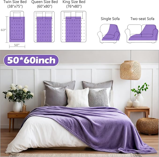 Tinideya 12 Pcs Flannel Fleece Throw Blanket Bulk 50 x 60 Inch Soft Fleece Blanket Warm Throw Blankets Coral Blankets for Couch Sofa Home Wedding Gifts Season (Purple)