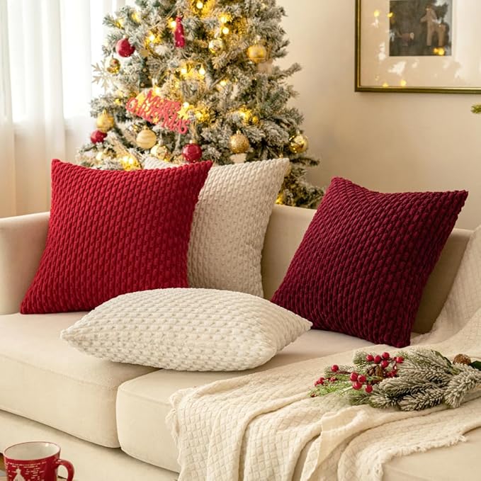 MIULEE Red Throw Pillow Covers Soft Corduroy Decorative Set of 2 Boho Striped Pillow Covers Pillowcases Farmhouse Home Decor for Couch Bed Sofa Living Room 20x20 Inch