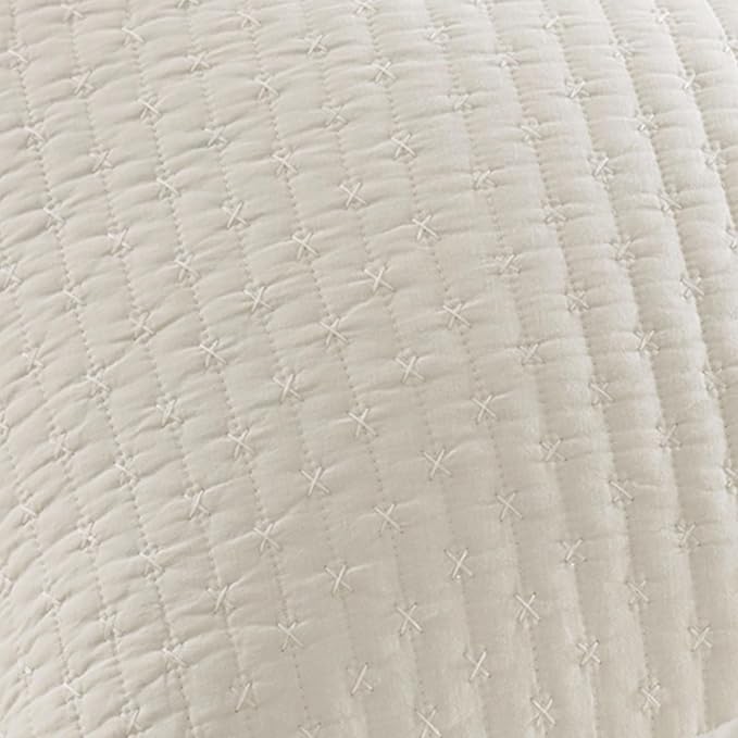 Levtex Home Cross Stitch Reversible Full/Queen Quilt Set (88x92in) with 2 Pillow Shams (26x20in) - Stitch Texture - Cream - Cotton Full/Queen Size Quilt Bedding Set - Lightweight, Soft, Pre-Washed