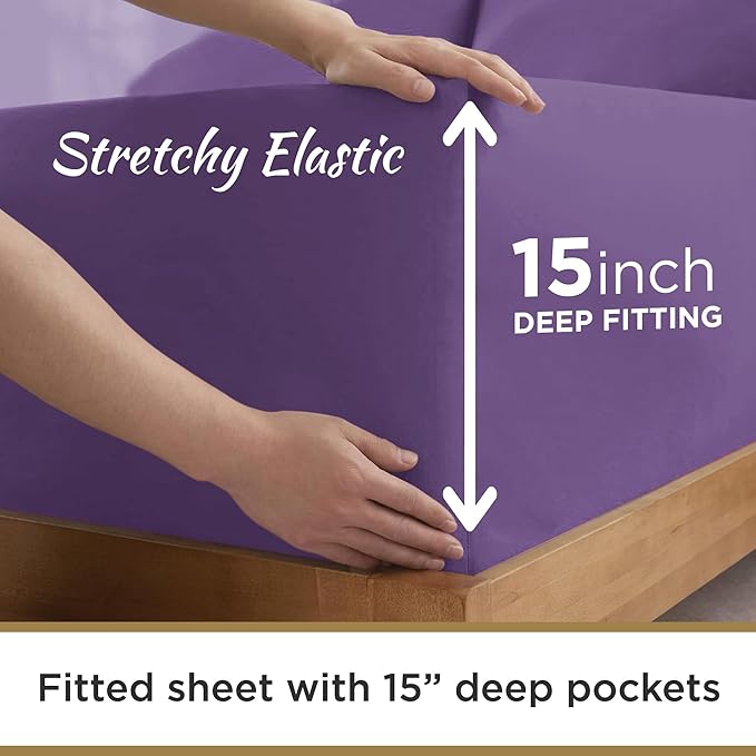 Twin Sheet Set - 1800 Ultra-Soft Microfiber Twin Bed Sheets - Double Brushed - Deep Pockets - Easy Fit – Wrinkle Free - Soft & Comfy 3 Piece Set - Bedding Sheets & Pillowcases (Purple)