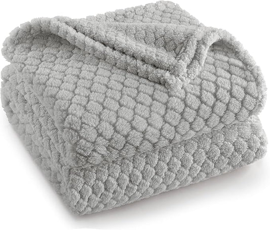 Exclusivo Mezcla Fleece Throw Blanket for Couch and Bed,Extra Soft Warm Decorative Fuzzy Throws for Women,Lightweight Cozy Blankets Size 50x60 Inches, Light Grey
