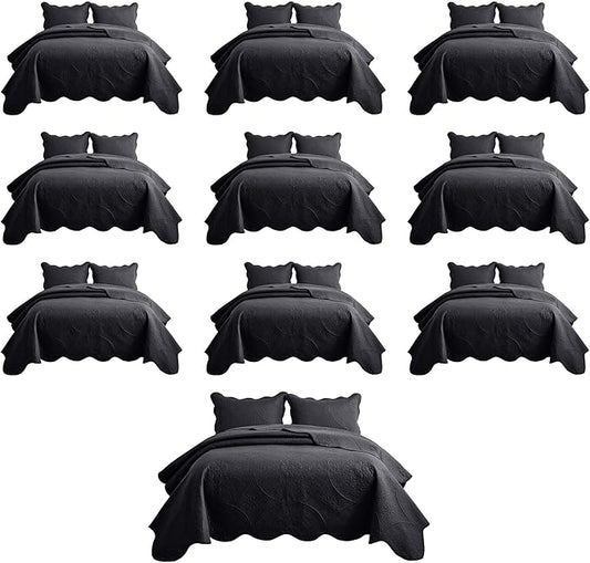 MOONLIGHT20015 10 Pack Twin Quilt Bedding Set (68" x 86") - Bulk Wholesale for Hotels, Guest Bedroom & Airbnbs - Lightweight Microfiber Reversible Floral Embossed Quilts Bedspreads (Charcoal)