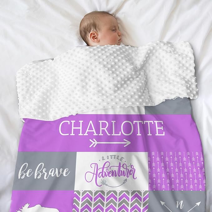 Baby Blanket with Name, Polyester Micro Soft Plush Baby Blankets for Girls with Print Animal Pattern, Double Layer Bed Throws for Crib, Bear and Deer, 35x45 Inches