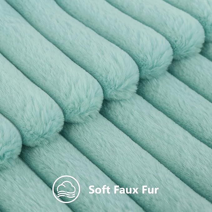 decorUhome Cozy Faux Fur Spring Throw Pillow Covers 18x18 Set of 2 Decorative Soft Plush Striped Modern Farmhouse Boho Couch Pillow Cases with Velvet Back for Sofa Bed Living Room, Aqua