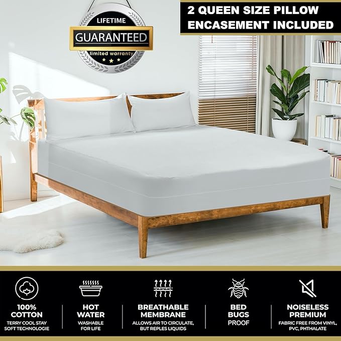MATTSHIELD Ultimate 3-Piece Kit - Bed Bug-Proof Mattress Cover Twin XL - 100% Cotton Top + 2 Pillow Protectors with Zipper - 6 Sided Waterproof Encasement, Total Defense Kit