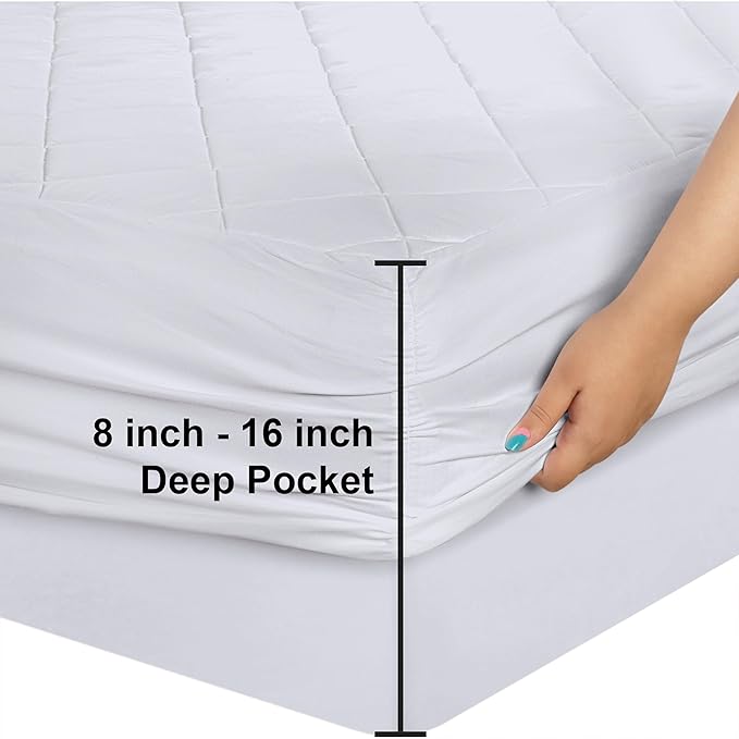 Utopia Bedding 2 Pack Quilted Fitted Mattress Pad, Queen Size, Elastic Fitted Mattress Topper Protector and Cover with Deep Pocket Stretches up to 16 Inches, Machine Washable (White)