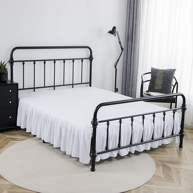 Bed Skirt King Size Ruffled Bed Skirts with Split Corners,16 Inch Drop Dust Ruffle Bed Skirt with Platform, White, King - 16" Drop
