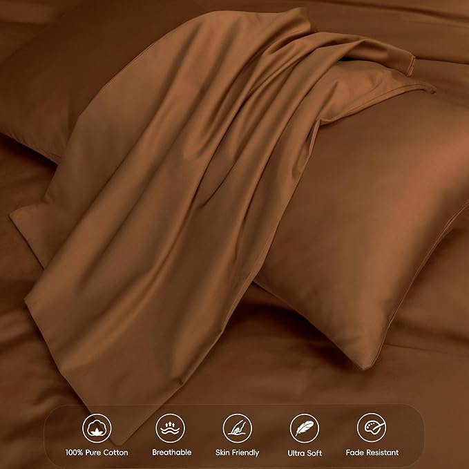 MooMee Duvet Cover Set 100% Extra Long Staple Cotton 600 Thread Count Silky Sateen Smooth Luxury Soft Breathable Durable Hotel Quality Bedding, 3 Pieces (Dark Orange, King 104"x90")