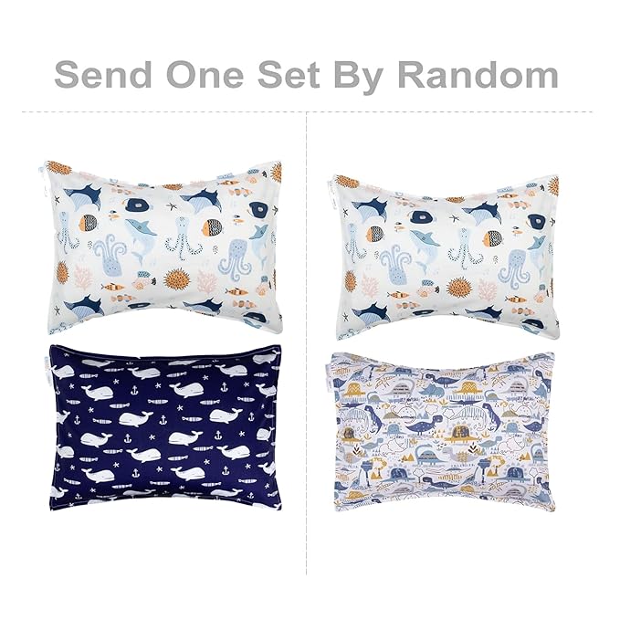ALVABABY Toddler Pillowcases 2 Pack Organic Cotton Kids Pillow Cover Fit 13"x 18" or 12"x16" Envelope for Girl Boy Sleepy Travel