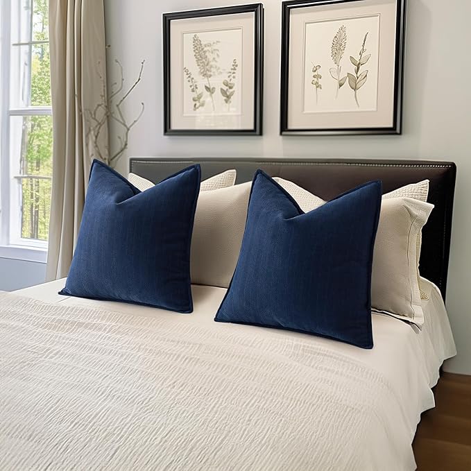 MIULEE Pack of 2 Navy Blue Decorative Pillow Covers 16x16 Inch Soft Chenille Luxurious Couch Throw Pillows Farmhouse Cushion Covers with Elegant Design for Sofa Bedroom Living Room Home Decor