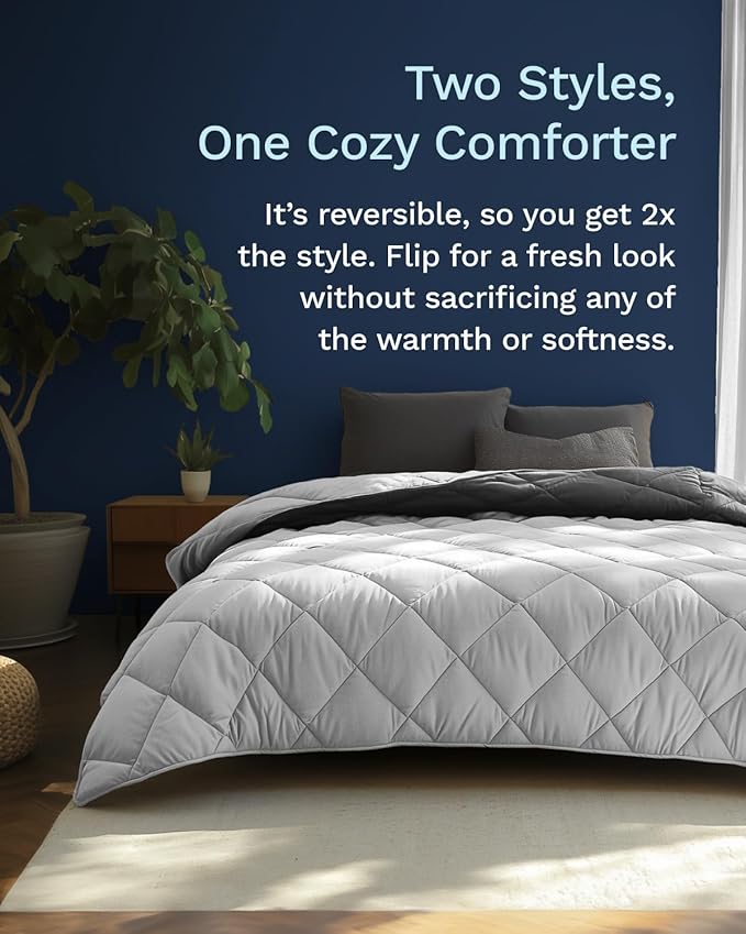 ViscoSoft Queen/Short Queen Microfiber All Seasons Down Alternative Quilted Comforter - Cooling Breathable Premium Soft Reversible Microfiber Duvet Blanket