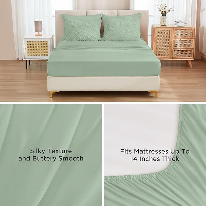 Andency Oversized Queen Comforter Set 7 Piece Sage Green - Bed in a Bag Oversized Queen Boho Lightweight Fluffy Tufted Bedding Sets with Comforter, Sheets, Pillowcases & Shams