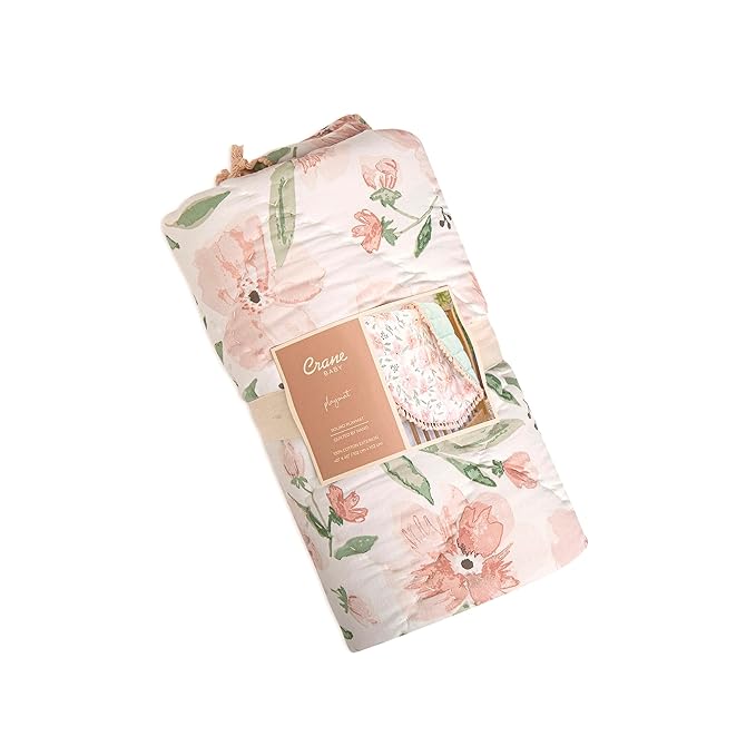 Crane Baby Padded Floor Mat, Pink Floral Nursery Decor, Activity Mat, 40" x 40", Baby Tummy Time, Baby Girl Nursery Essentials (Pack of 6)