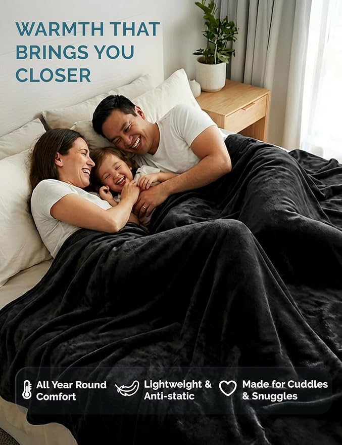 Casa Platino Fleece Blanket Twin Size – 300 GSM Black Fleece Throw for Bed or Couch – Soft Cozy Warm Holiday Winter Blanket for Bed, Fuzzy Plush Elegant Gifts for Kids, Men & Women - 68x90 Inch