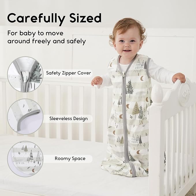 Yoofoss Baby Sleep Sack 12-18 Months 0.5 Tog Wearable Blanket for Baby, 3 Pack 100% Organic Cotton Infant Toddler Sleeping Sack 2-Way Zipper Lightweight Sleep Sack