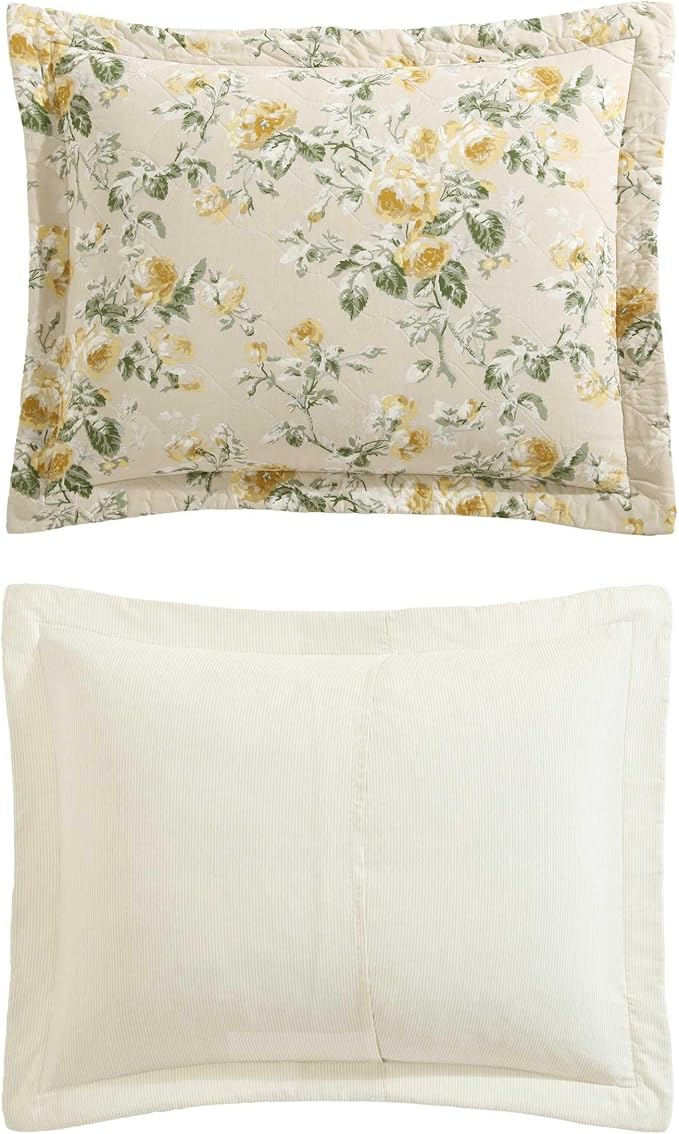 Laura Ashley - King Quilt Set, Reversible Cotton Bedding with Matching Shams, Lightweight Home Decor for All Seasons (Roses Gold, King)