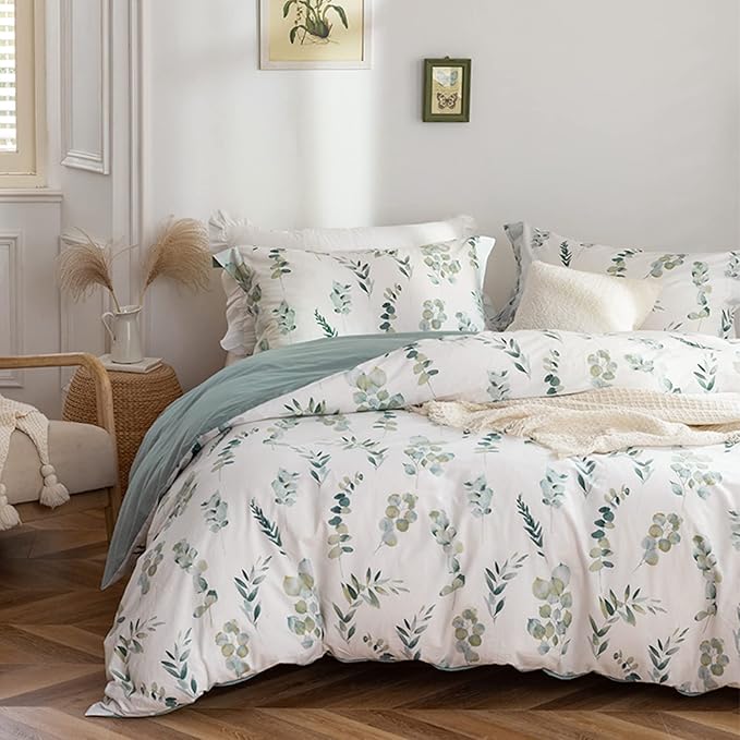 MILDLY 155x200 Duvet Cover Set 100% Washed Cotton Comforter Cover with 1 Pillow Shams 80x80