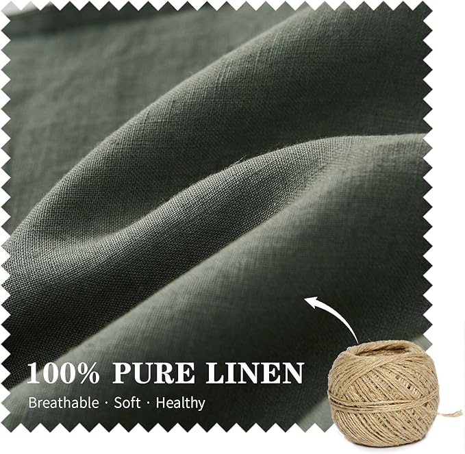 Simple&Opulence 100% Linen Lumbar Pillow Cover 12 x 20 Inches Set of 2 Rectangular Decorative Throw Cushion Cover for Couch Sofa Bed Living Room Office Soft Breathable Farmhouse - Cushing Green