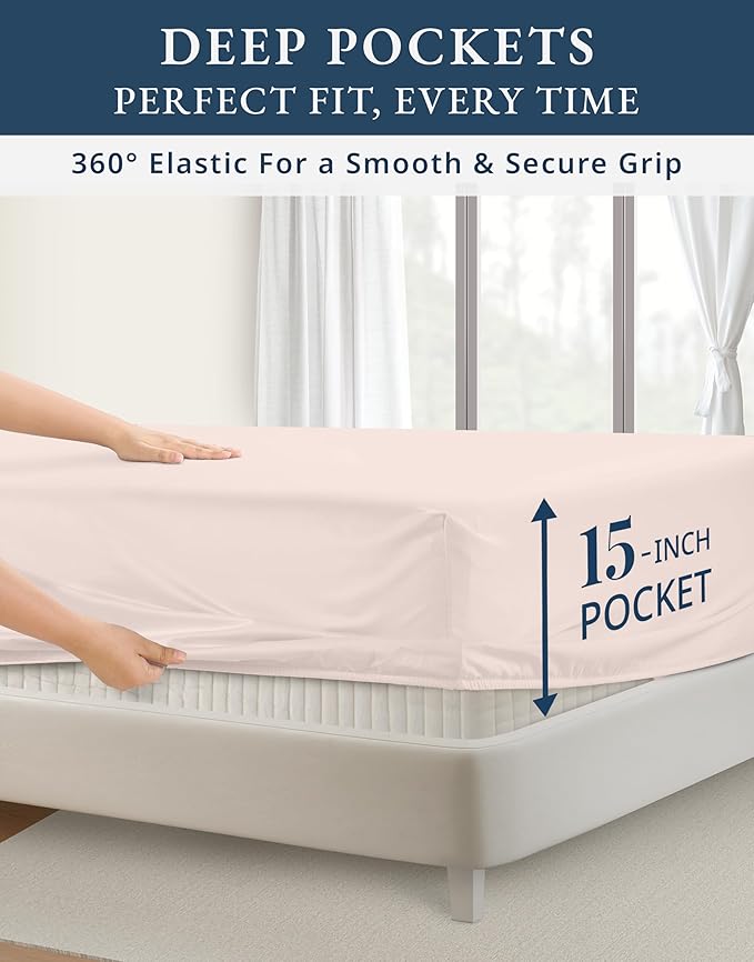 LANE LINEN 100% Egyptian Cotton Bed Sheets sábanas Queen, Soft & Comfy Luxury Hotel Like Thick Bedding Sheets & Pillowcase Set, Machine Wash Cooling 15'' Queen Deep Pocket Sheet Set - Petal Pink