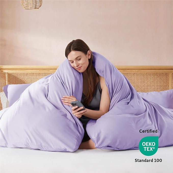 Nestl King Duvet Cover Set with Comforter Insert - Lavender 4 Piece 104x90 Duvet Cover & 2 Pillow Shams with White Quilted Down Alternative Comforter, Ultra Soft, All Season