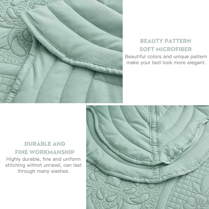 Bedspread - Full Size Bedding Cover - Modern & Contemporary Coverlet Set, Real Stitching, Reversible, Lightweight, 5 Piece, Seaglass