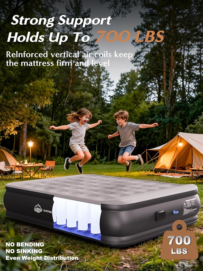 Queen Air Mattress with Built in Pump, 18" Upgraded One-Touch Inflatable Airbed for Home, Camping Guests, Portable Blow Up Mattress, 770lbs Capacity