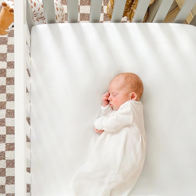 GRSSDER Jersey Crib Sheets for Boys and Girls, Stretchy Ultra Soft Crib Fitted Sheets Set 2 Pack, Universal Fit All Standard Crib Mattress Pads Safe and Snug, Natural White