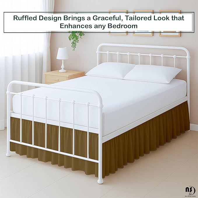 Premium Microfiber Queen Ruffled Bed Skirt, 8” Drop with Split Corners, Soft Wrinkle Free Bedskirt with Platform, Solid Taupe Dust Ruffle for 60" x 80" Mattress