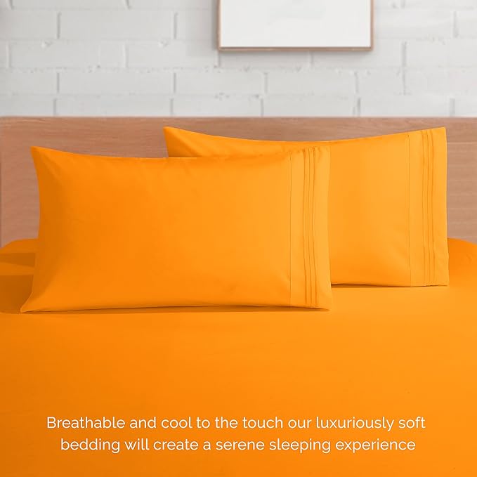 Elegant Comfort Luxurious 1500 Premium Hotel Quality Microfiber 4-Piece Sheet Set, 18-24 Inches Deep - Extra Deep Pocket Sheets - Ultra Soft 4PC Deep Pocket Sheets, Full, Orange