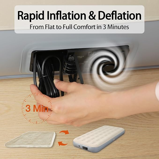 Single Size Air Mattress Inflatable Bed, Air Mattress with Built - in Electric Pump - Fast Inflation, Supports up to 650 lbs - Ideal for Camping, Home, Guests, and Portable Travel Use