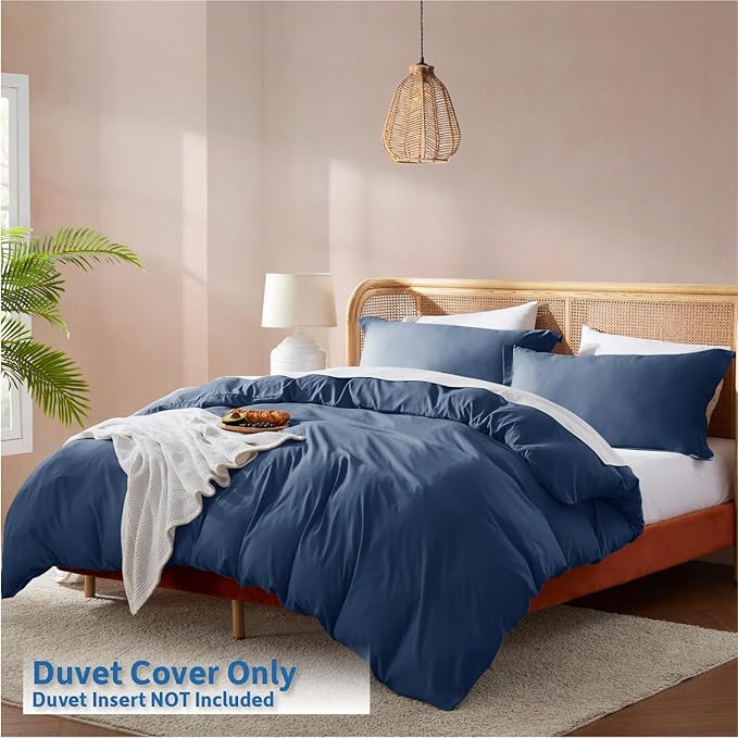 Nestl Navy Blue Duvet Cover Queen Size - Soft Double Brushed Queen Duvet Cover Set, 3 Piece, with Button Closure, 1 Duvet Cover 90x90 inches and 2 Pillow Shams
