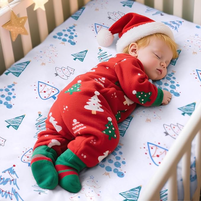 UOMNY Crib Sheet, Christmas Crib Sheets Baby Sheet for Standard Crib and Toddler Mattresses Nursery Bedding Sheet Crib Mattress Sheets for Boys and Girls 1 Pack Toddler Sheet