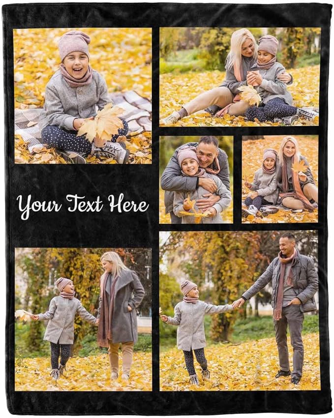 Personalized Blanket with Photo, 6 Photos Customized Blankets Photo Blankets Customize Personalized Family Mom Pictures Blankets for Dad Family Friend, 8 Sizes