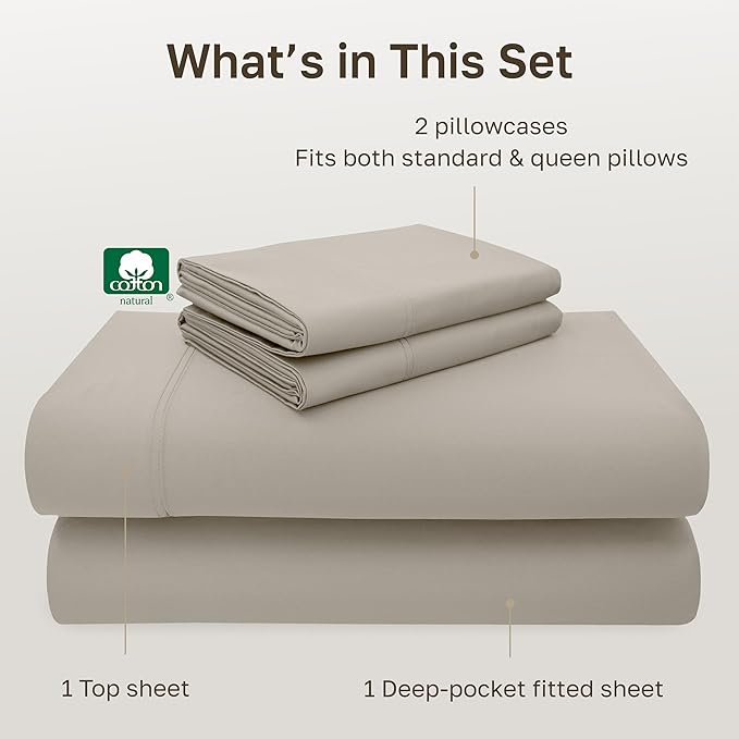 California Design Den Hotel Quality Full Size Bed Sheets Set - Luxury 600 Thread Count Sateen, Natural 100% Cotton Sheets, Fully Elasticized Deep Pockets, Crisp, Cool and Durable Bed Set - Soft Linen