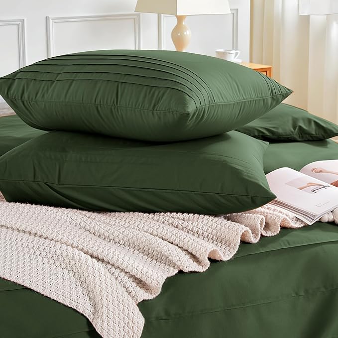 NEXHOME PRO 100% Washed Cotton Duvet Cover Twin,Linen Like Pleated Textured Olive Green Duvet Cover Set,2pc Organic Bedding Set with Zipper Closure,Soft,Lightweight Breathable(68"x90",No Comforter)