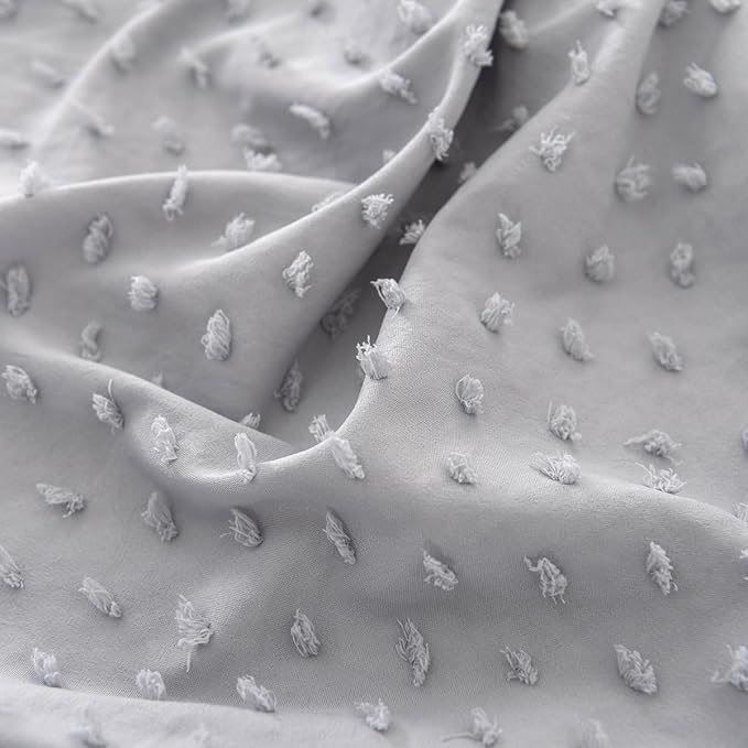 Tufted Dot Bed Skirt King Size Ruffled Bed Skirt with Split Corners, 18 Inch Drop Dust Ruffle Bed Skirts with Platform, Light Grey