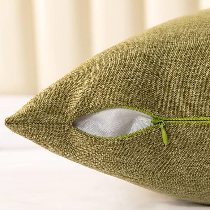 AMBERIS 2 Pillowcases (45×45cm)(Without Insert) Green, Imitation Linen Decorative 2 Pillowcases (Without Insert) for Home Hotel