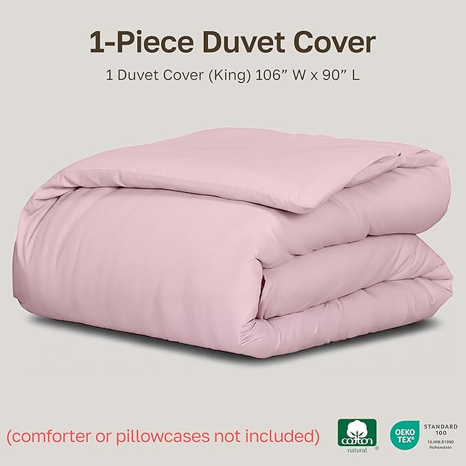 California Design Den King Duvet Cover Only - Premium 400 Thread Count, Natural 100% Cotton Comforter Cover King Size, Soft Sateen Weave, Button Closure and Corner Ties - Pink