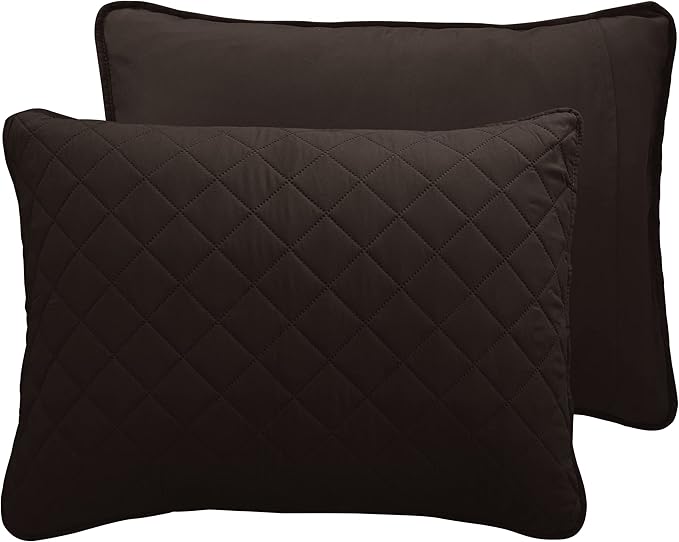 Easy-Going Twin Size Reversible Quilt Set with 1 Quilt and 1 Pillow Shams, Soft Bed Quilt Cover, Water Resistant Lightweight Microfiber Bedspread, Stain Resistant, Chocolate/Beige