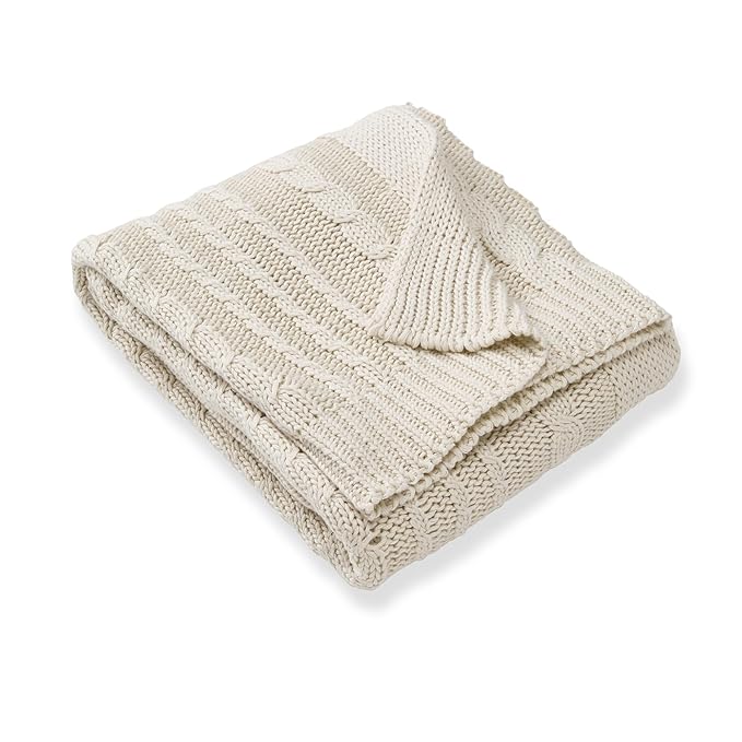 Burt's Bees Baby Infant Blanket, Cable Knit, Made with 100% Soft Breathable Organic Cotton, Nursing Blankets, Machine Wash Baby Newborn Essentials, Size 30 x 40 Inch