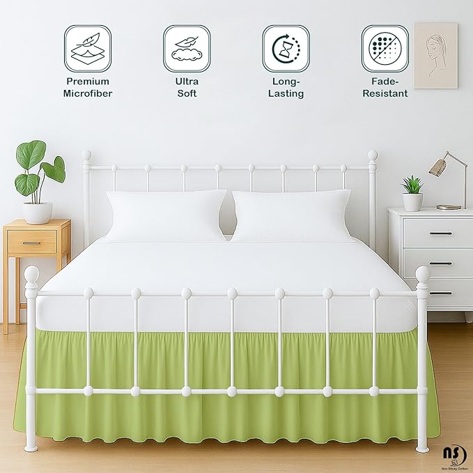 Premium Microfiber Full Ruffled Bed Skirt, 18” Drop with Split Corners, Soft Wrinkle Free Bedskirt with Platform, Solid Sage Dust Ruffle for 54" x 75" Mattress