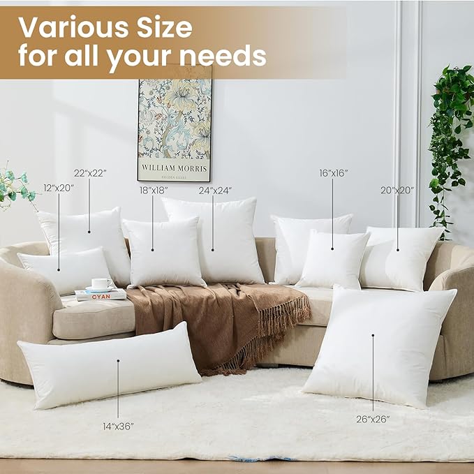 BHZ Euro Throw Pillow Insert, 14x36 Down Feather Alternative Pillow Inserts, Decorative Soft Large Square White Throw Pillows Insert for Couch Bed Dorm Sofa with Breathable Cover