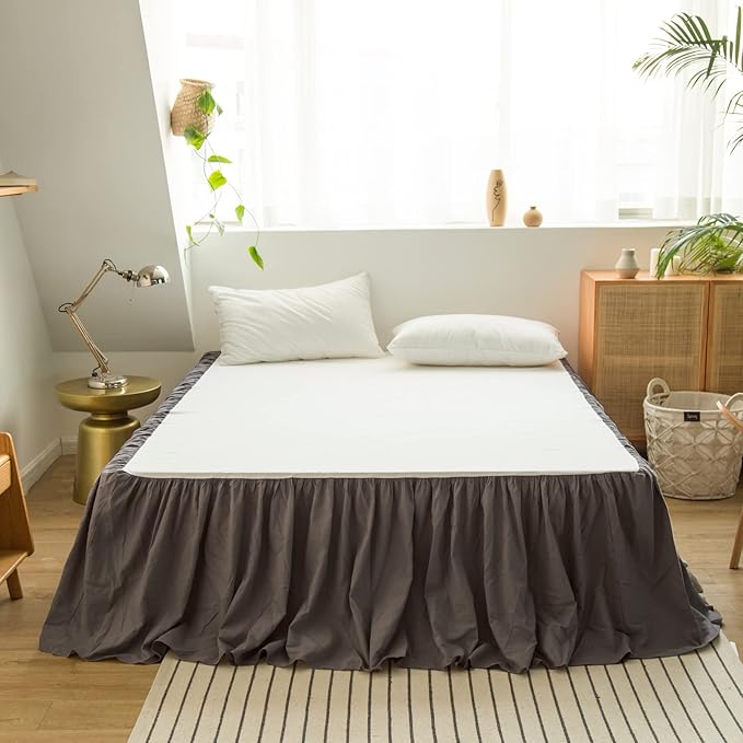 BISELINA French Linen Bed Skirt with Pleated Frills 14-Inch Tailored Drop Natural Flax Cotton Blend Dust Ruffle Soft Cozy Farmhouse Bedding (14" King, Ruffle Dark Grey)