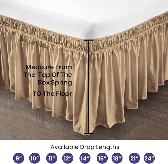Wrap Around Bed Skirt 16" Inch Drop 100% MicrofibreFabric 1-Piece Bed Skirt Easy Fit Easy Care Fade & Wrinkle Resistant - Queen Size (60"X80"), Taupe